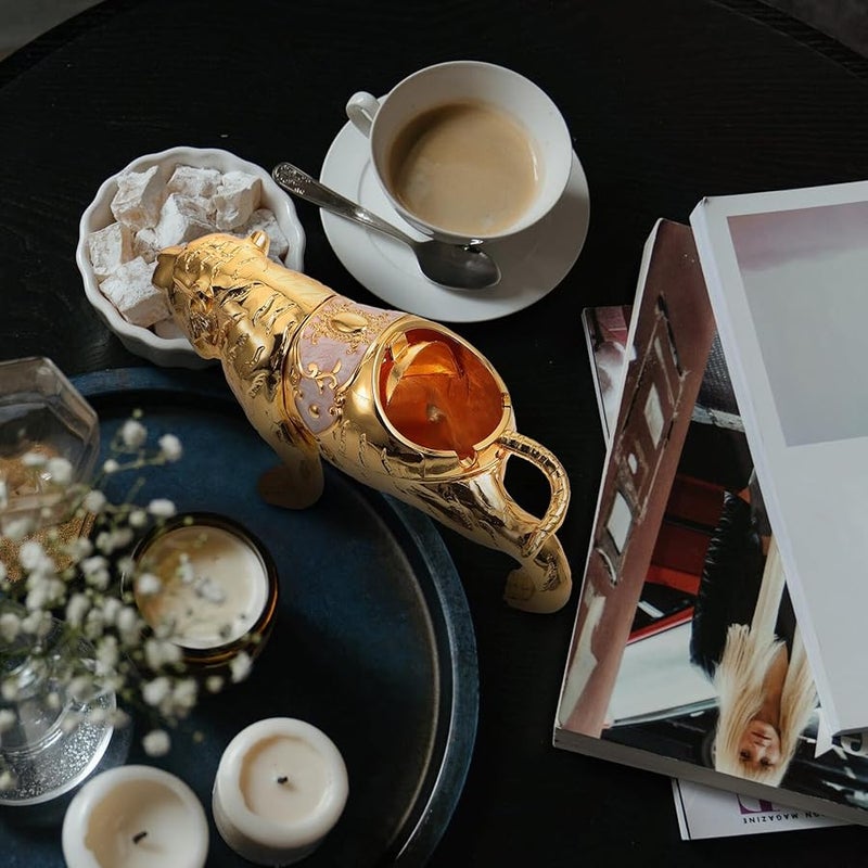 منفضة سجائر معدنية على شكل نمر مع غطاء مقاوم للرياح لتزيين المنزل والمكتب للهواة - Image 3